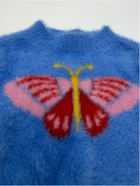 FINDING FOXTALE Blue Butterfly Fuzzy Sweater 3T